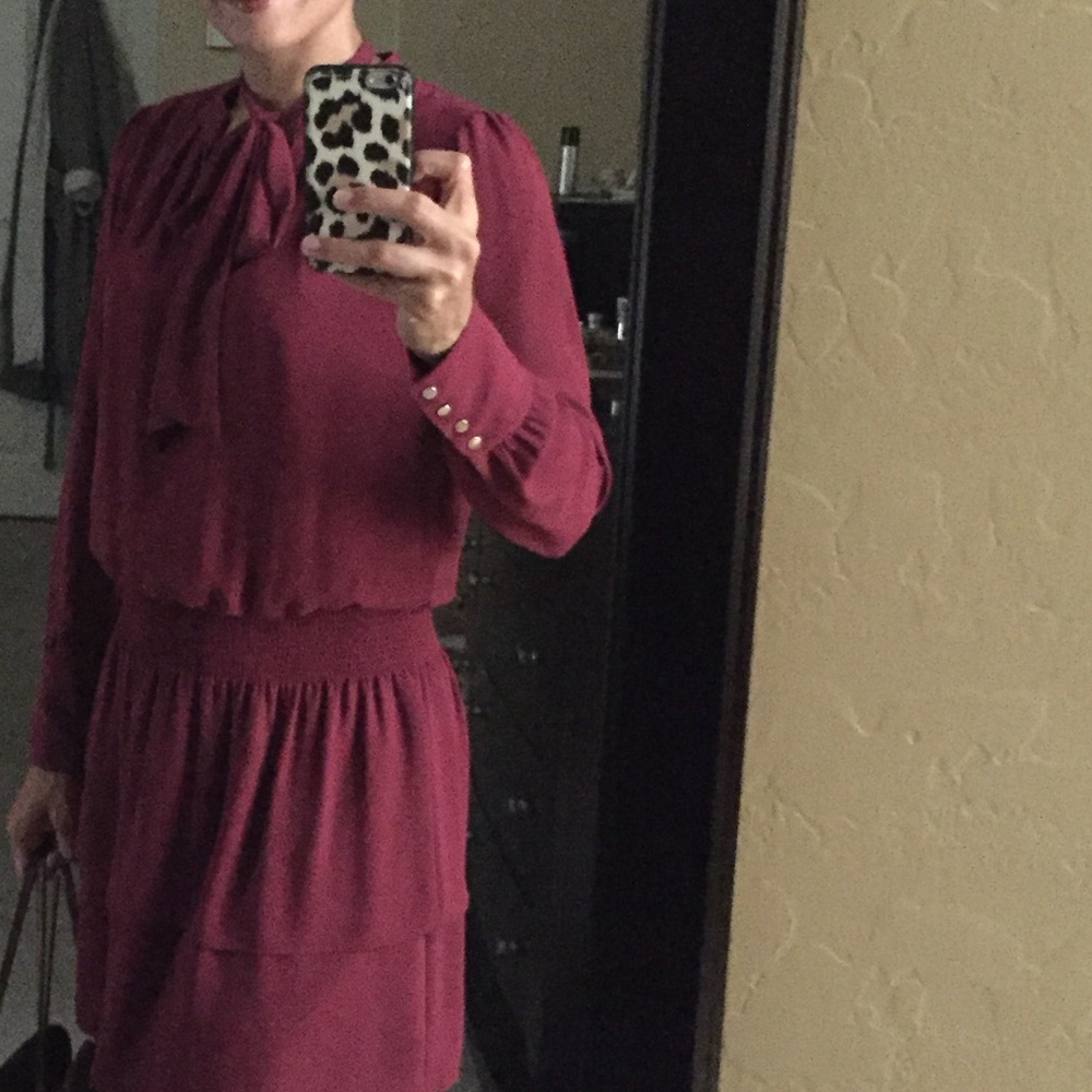 Elegant Burgundy Dress
- Length 37”
- Color: Burgundy 
- Gold buttons on sleeve